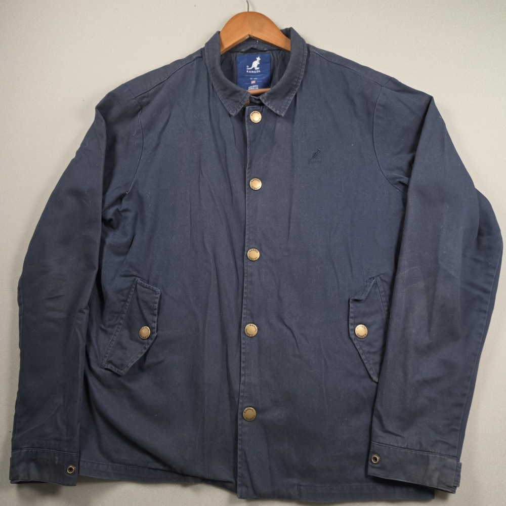 Kangol Jacket Mens Large Navy Blue Cotton Blend Plaid Lined Workwear Chore Coat